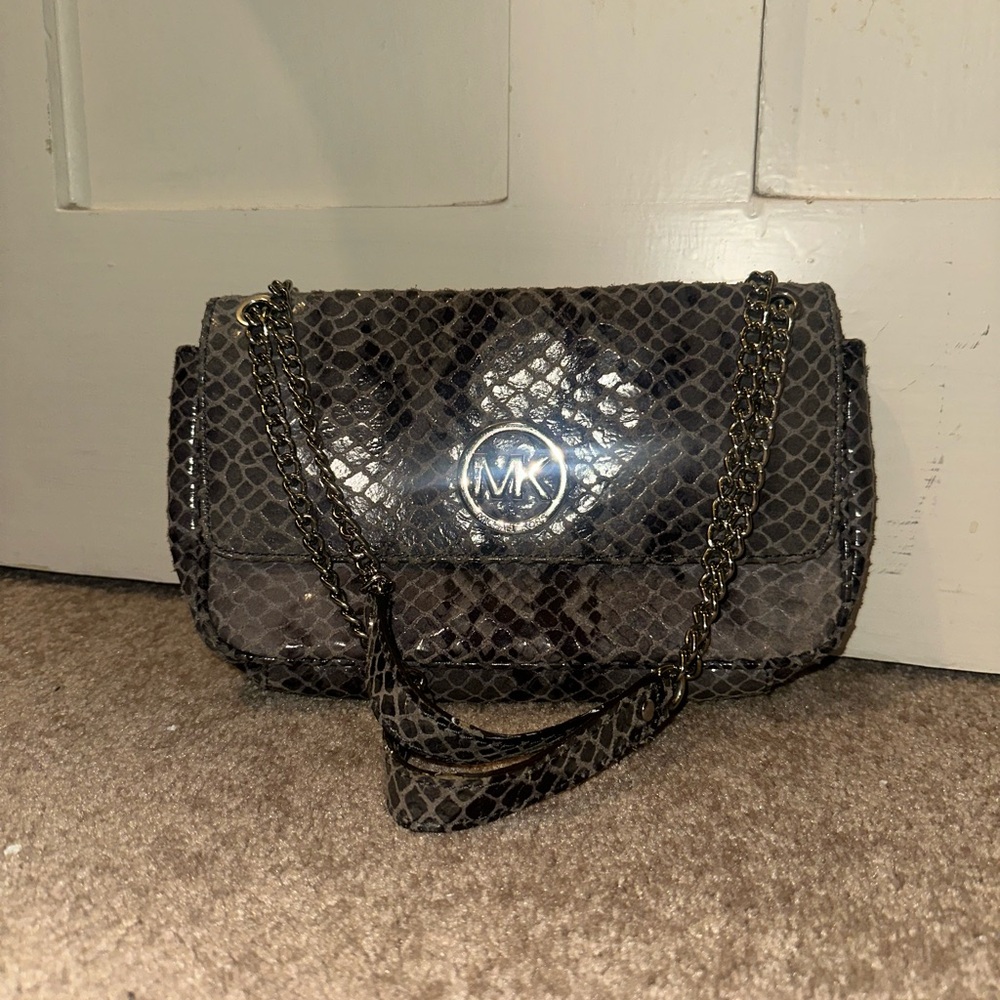 Michael Kors Gray Snake Print Shoulder Bag